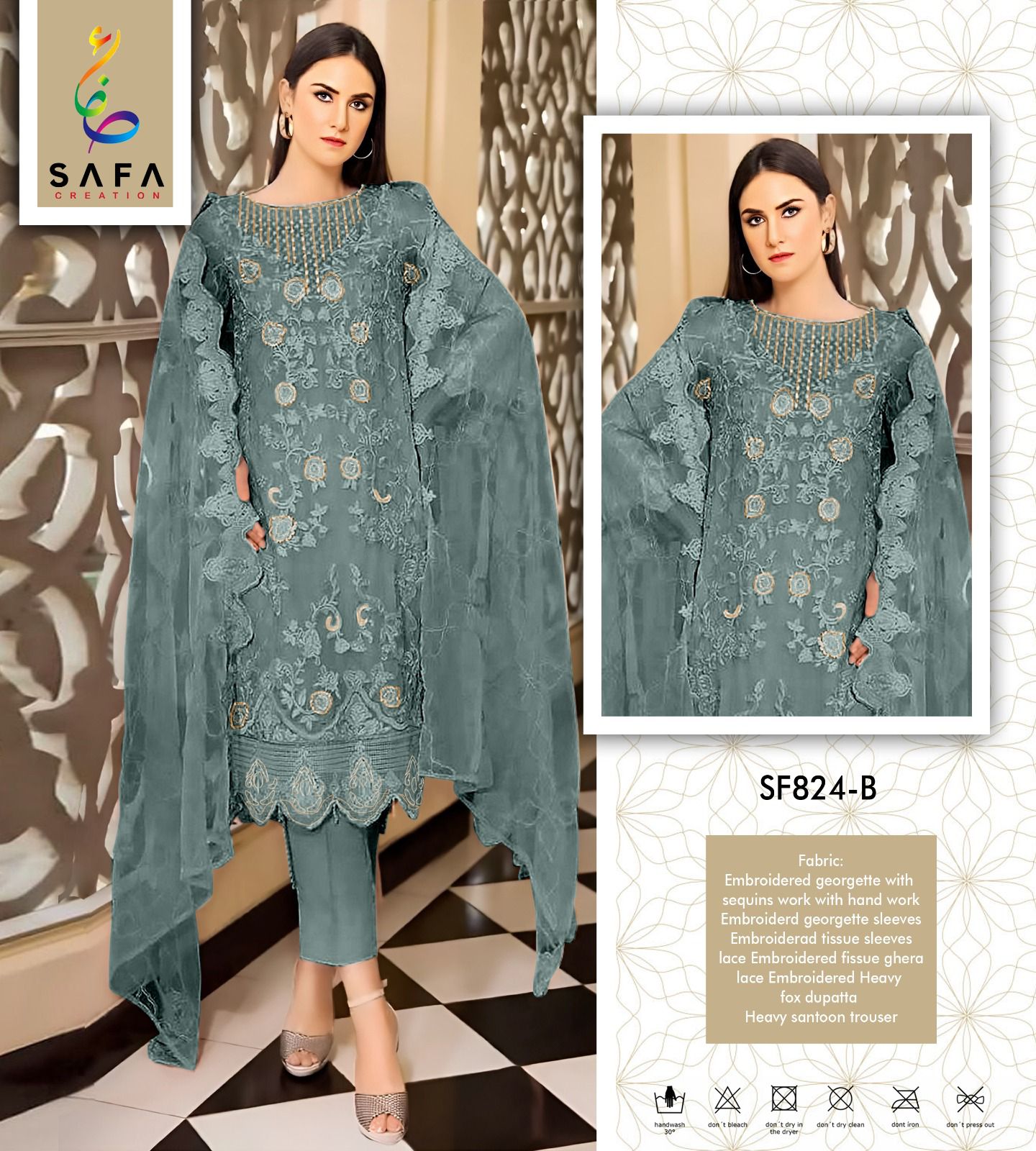 SF PK 824 Safa Embroidery Georgette Pakistani Suits Wholesale Shop In Surat